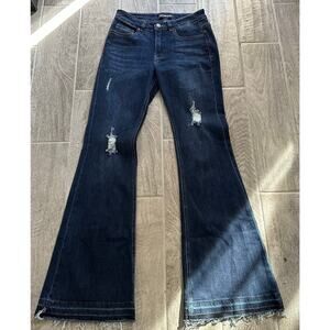 Black Pearl Denim Los Angeles Y2K Size 28" Distressed Flare-Dark Wash- Raw Hem
